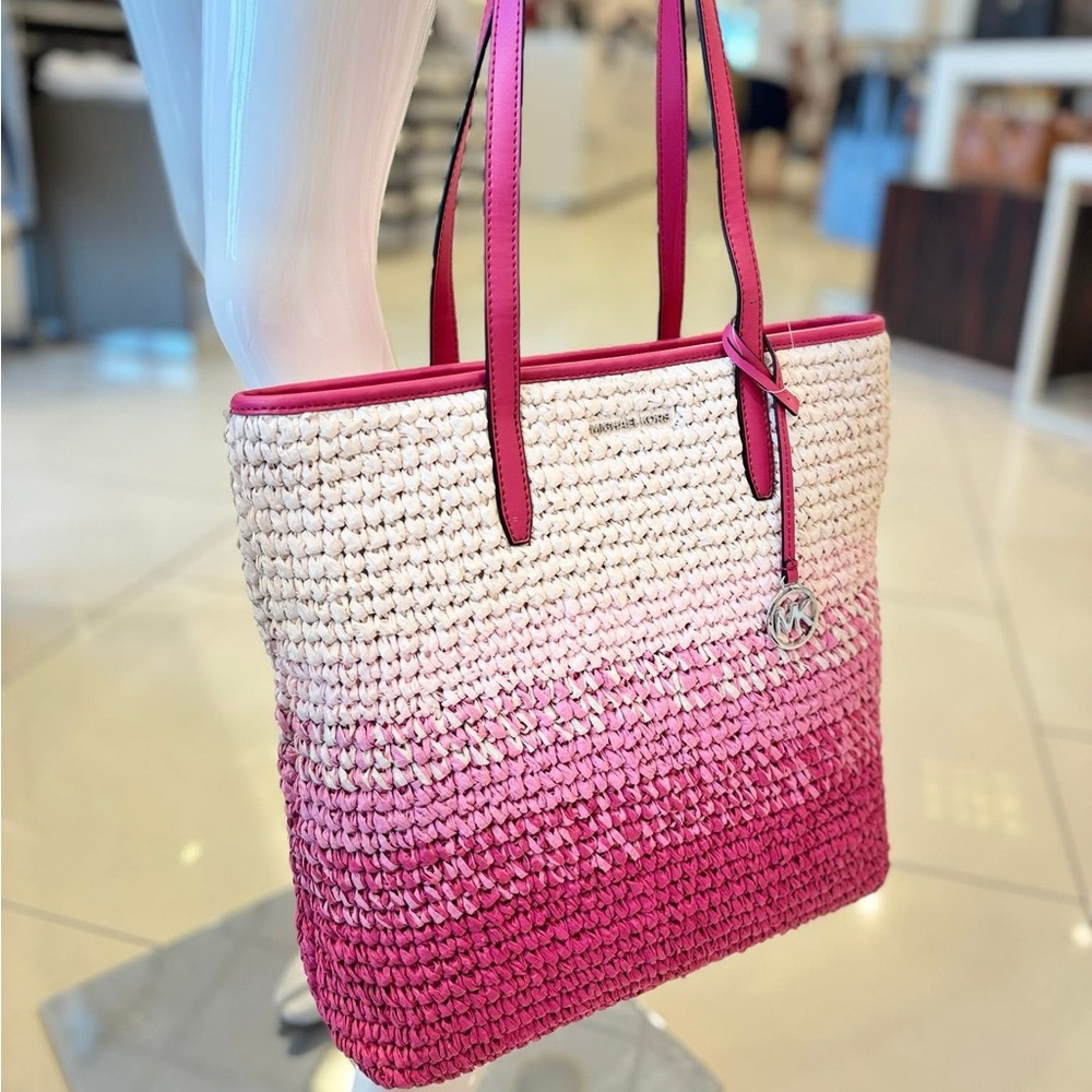 Michael Kors Large Pink Ombré Straw Tote